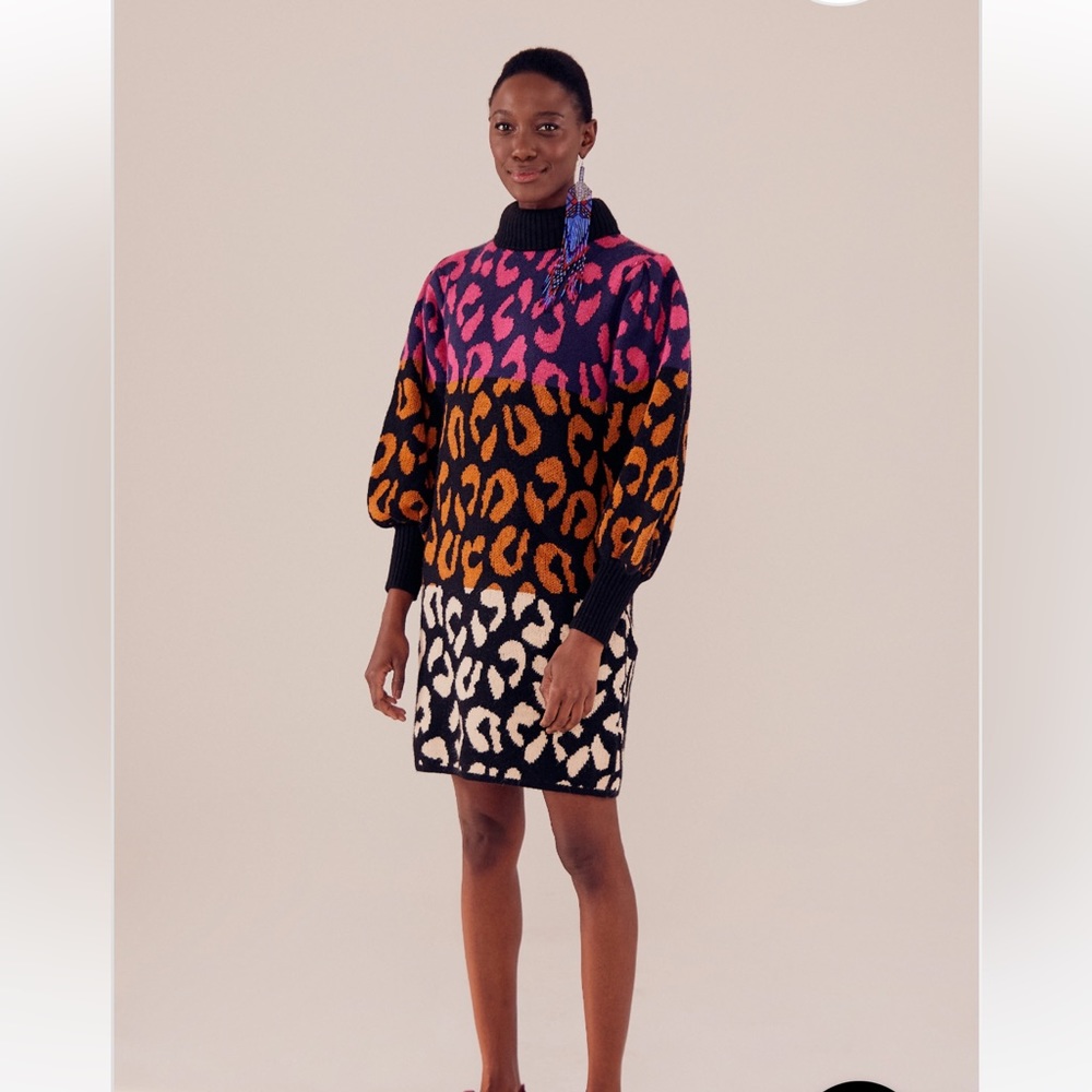 NWT Farm Rio Mixed Leopards Sweater Dress XS